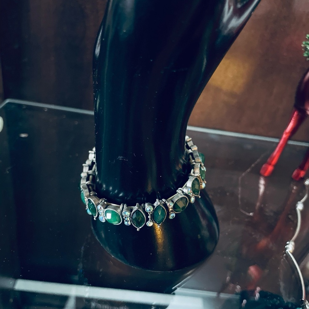 Silver Bracelet with Green Accents